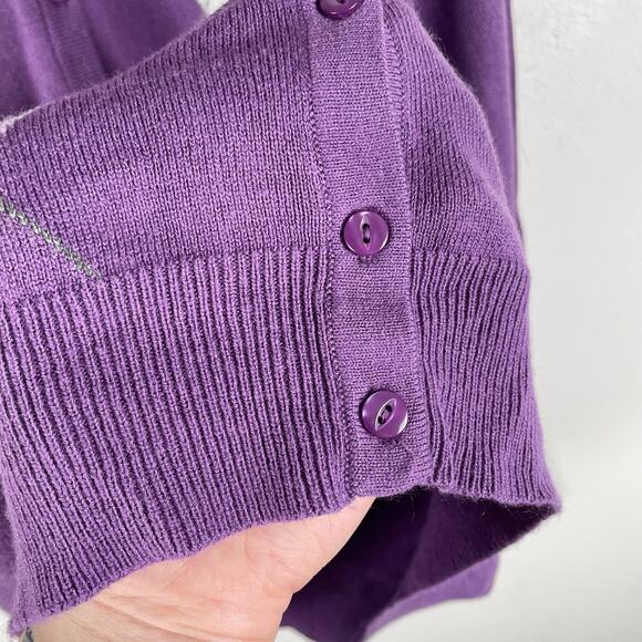 y2k Purple Argyle Plaid Academia Preppy Knit Cardigan Sweater Size 1X Soft Cozy - Picture 6 of 8